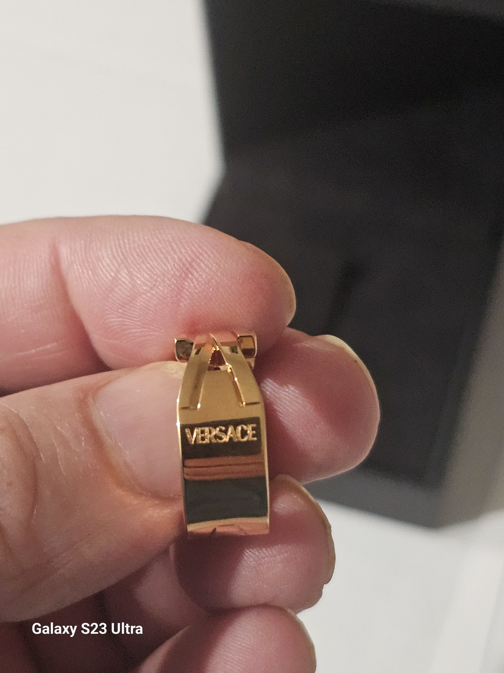 Authentic Versace Gold-Tone V-Logo Geometric Ring Size 5.5 w/ Box & Cert